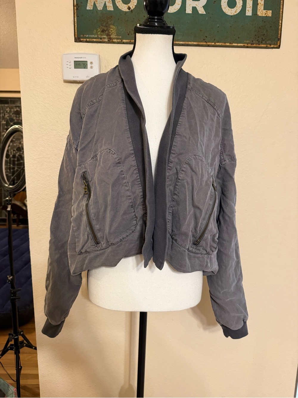 Young Fabulous & Broke Medium Fara Cropped Jacket Open Front Dolman Sleeves Gray